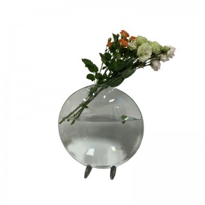 Zhongtai Fish en acier inoxydable Forme de bouche courbe rond-Vase de transparence avec une base métallique de 23 cm pour l\'agencement des fleurs